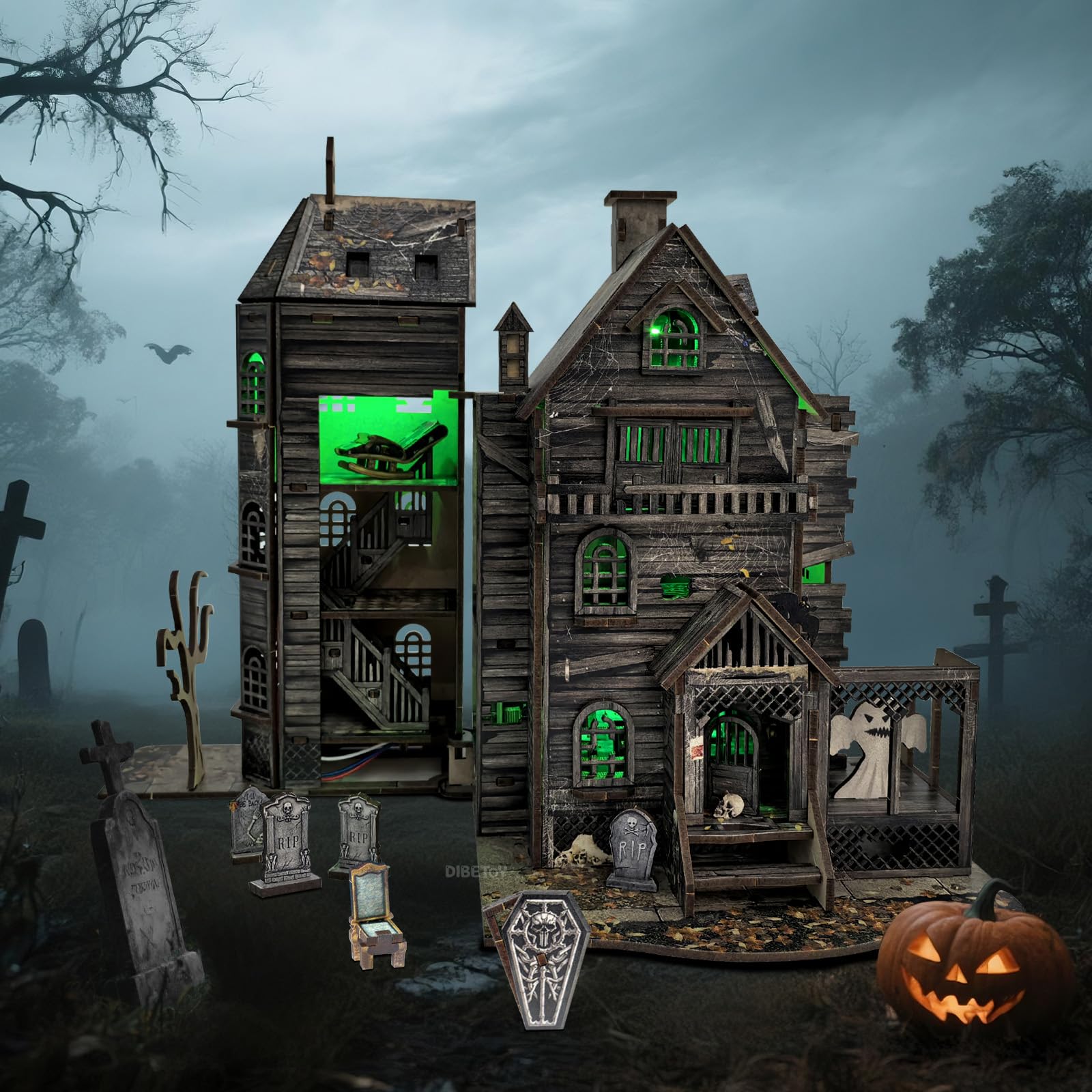3D Wooden Puzzle Haunted House Model Set - Miniature Haunted House
